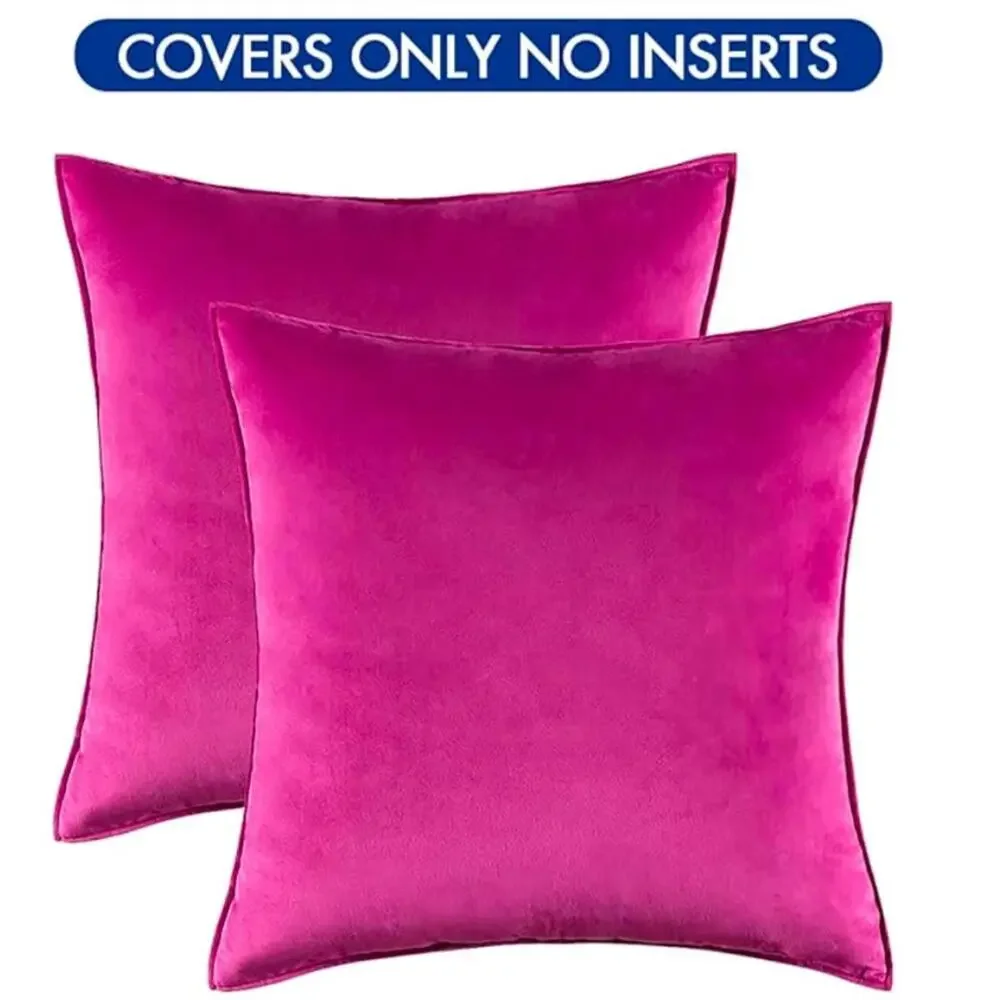 2 HOT PINK VELVET Euro Accent Pillow Covers Luxury High End Designer Cozy Soft